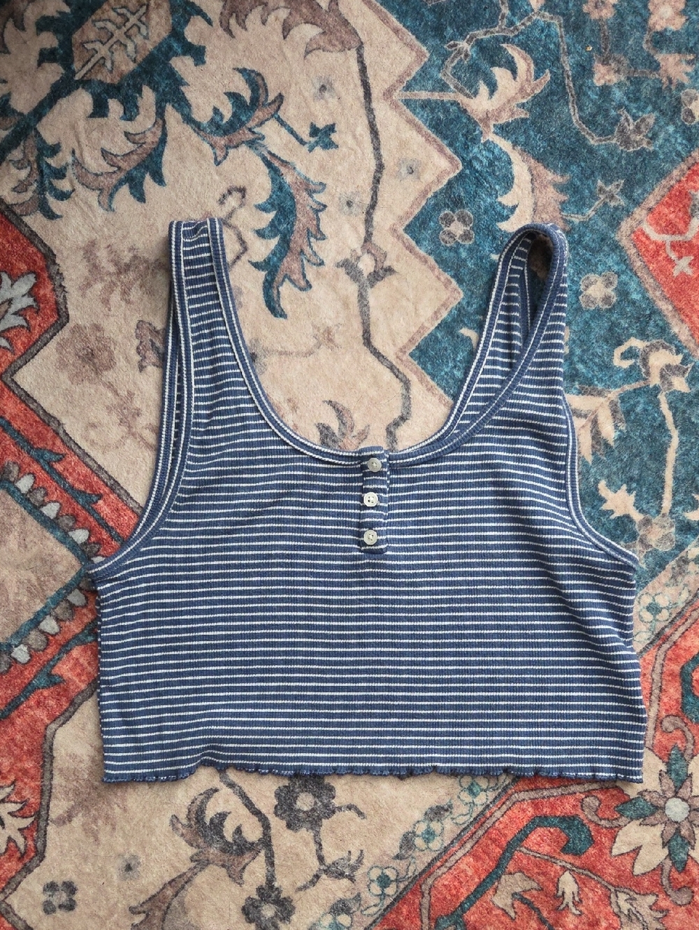 American Eagle Outfitters Navy and White Striped Crop Tank